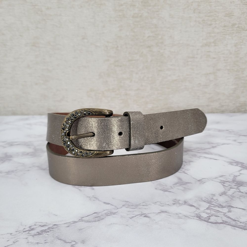 Fossil Metallic Belt with Rhinestone Embellished Buckle Antiqued Brass